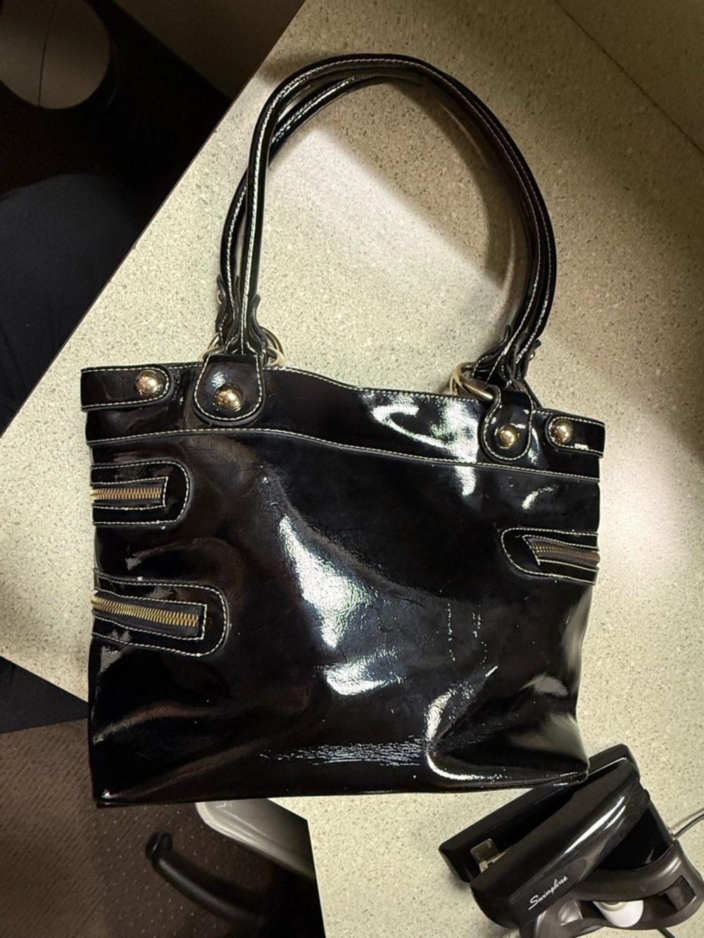 Vintage Kathy Van Zeeland Black Patent Leather Y2K Shoulder Bag - Picture 2 of 11
